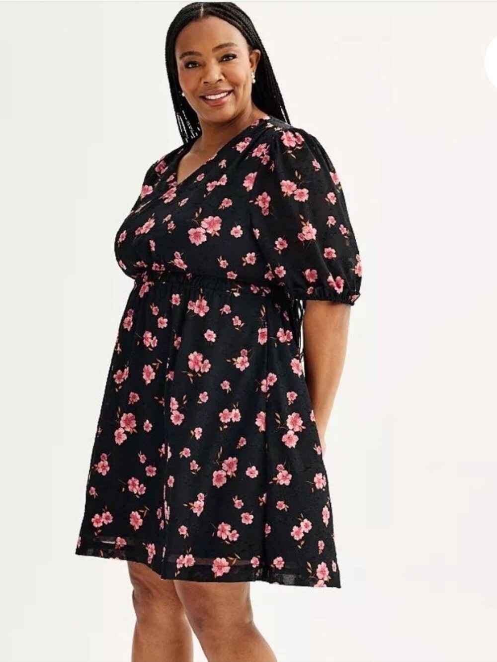 NWT Draper James Black Midi Dress with Pink Floral Print